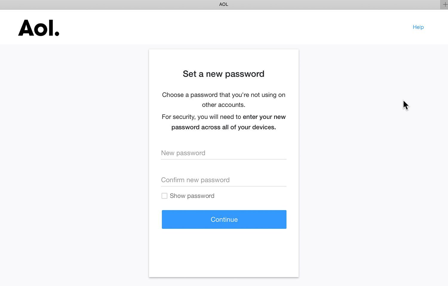 AOL Установить новый экран пароля