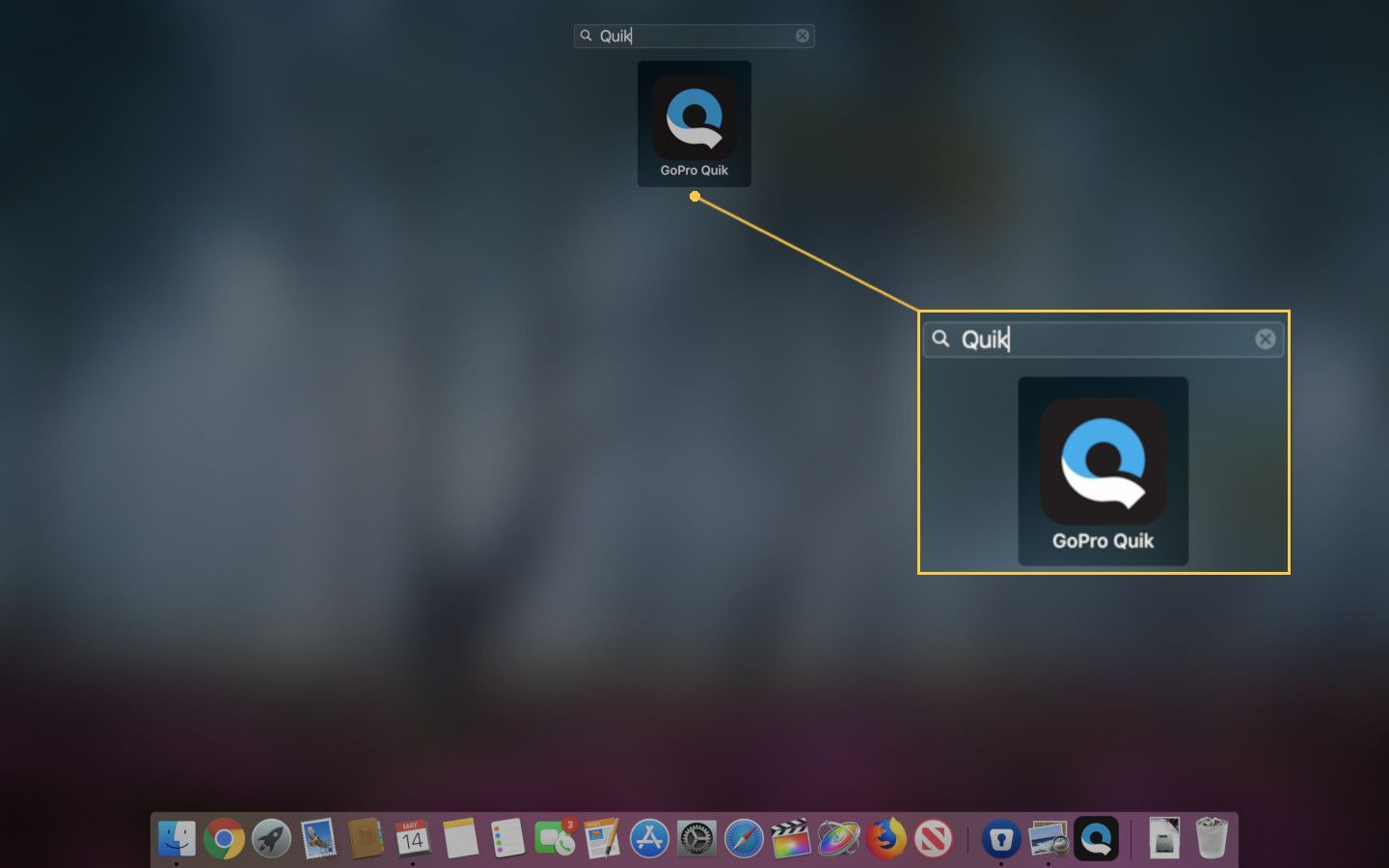 Снимок экрана запуска приложения Quik.