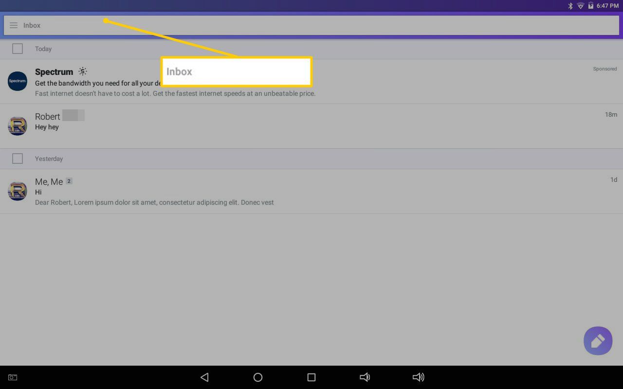 Поле поиска в Yahoo Mail для Android