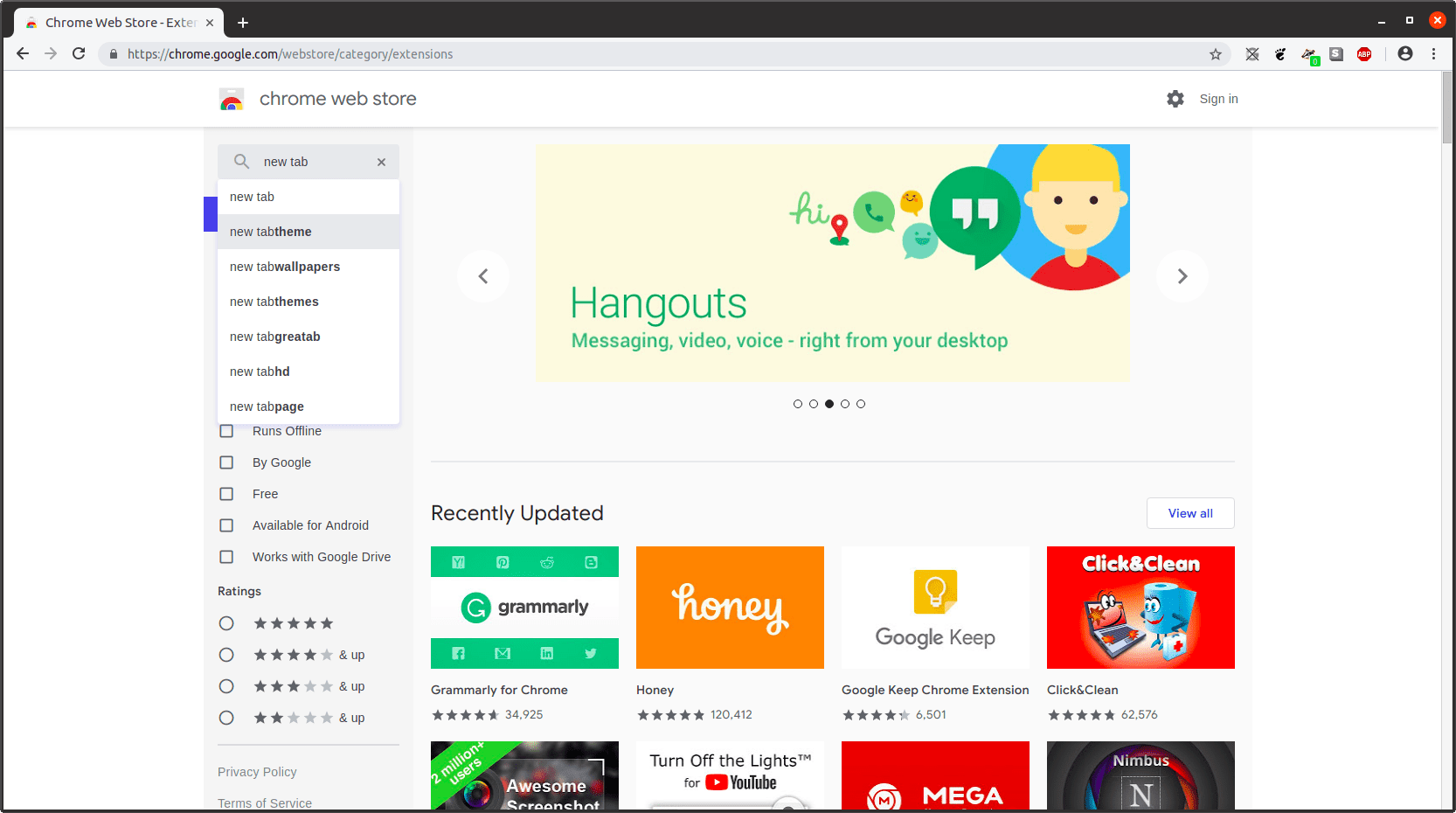 Домашняя страница Интернет-магазина Chrome с