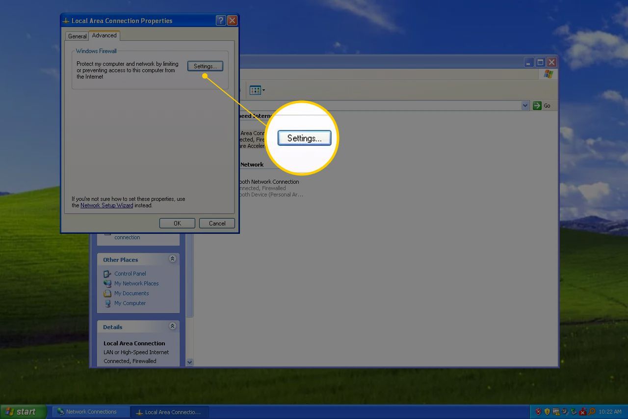 Кнопка «Настройки» на вкладке «Дополнительно» окна «Свойства сети» в Windows XP