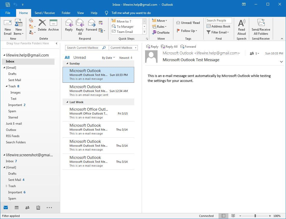 Выбор меню ленты файлов Outlook 2016
