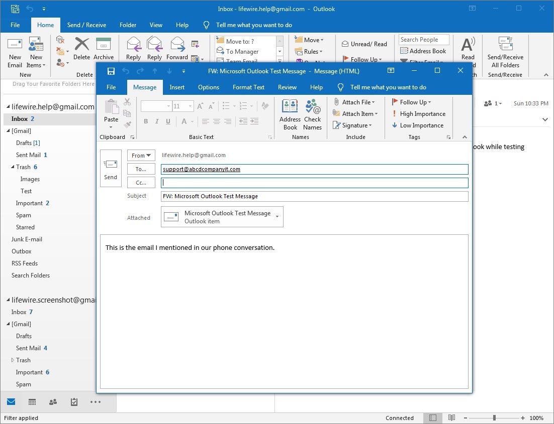 Outlook 2016 новое пересылаемое сообщение с электронной почтой в виде вложения