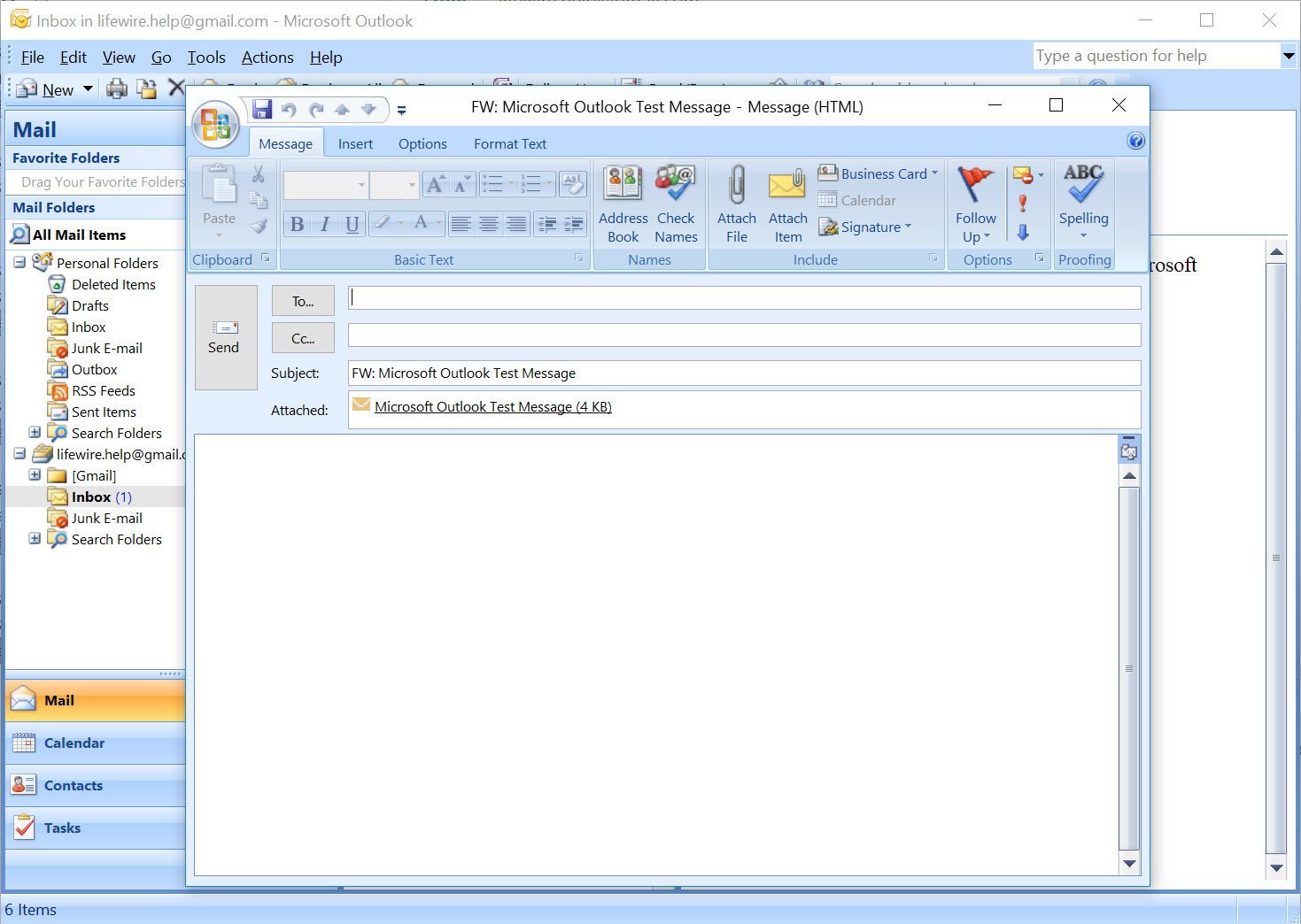 Outlook 2007 новая пересылка электронной почты с другим письмом в качестве вложения