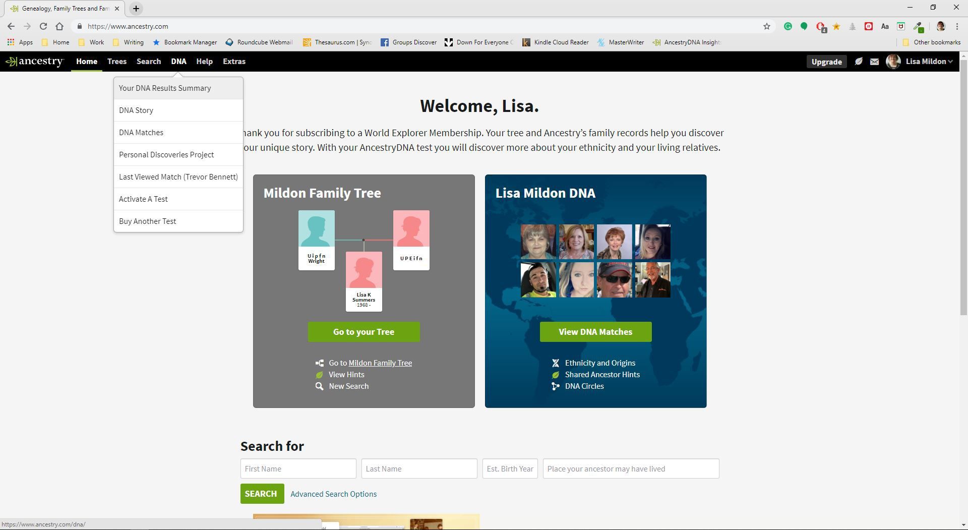 Веб-браузер, отображающий Ancestry.com's website.