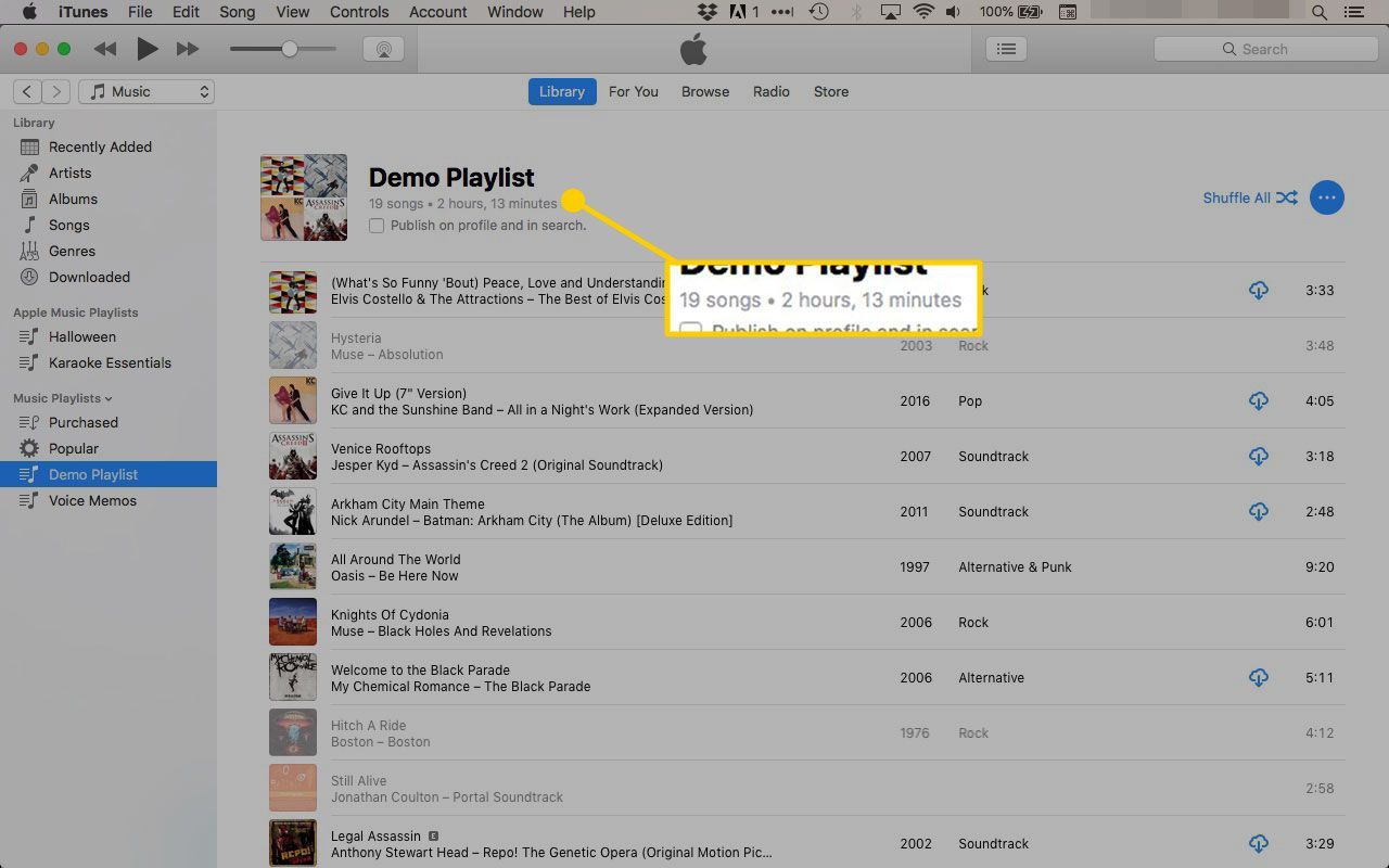 Длина плейлиста в iTunes