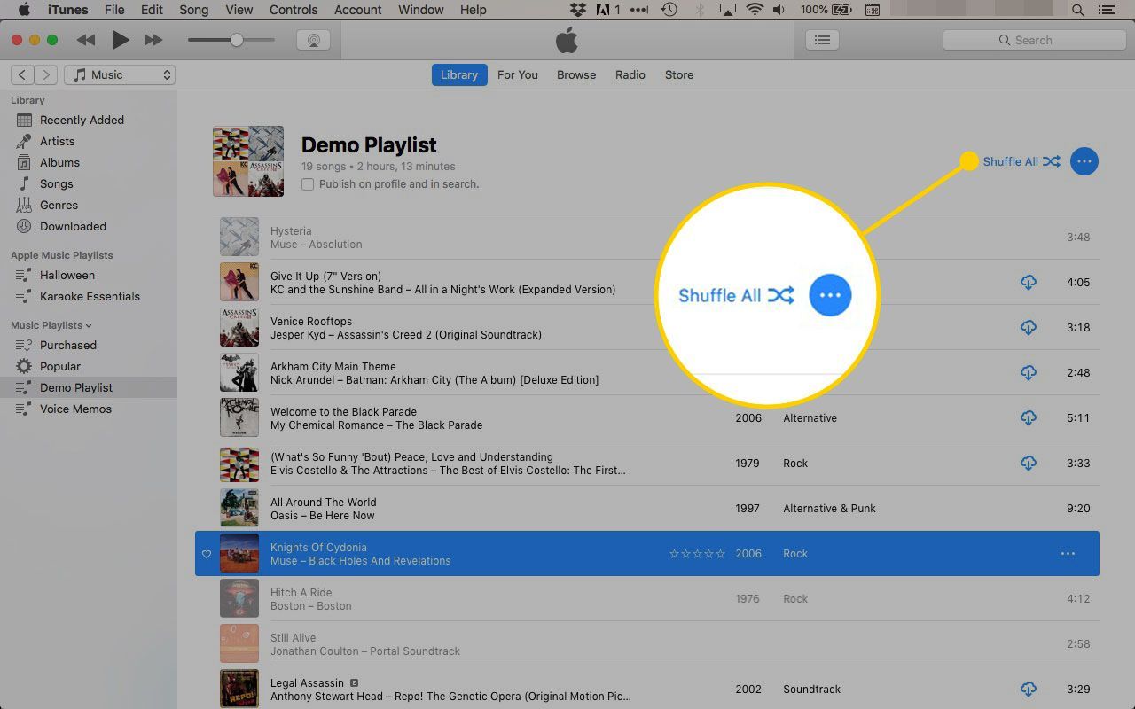 Кнопка «Перемешать все» в iTunes