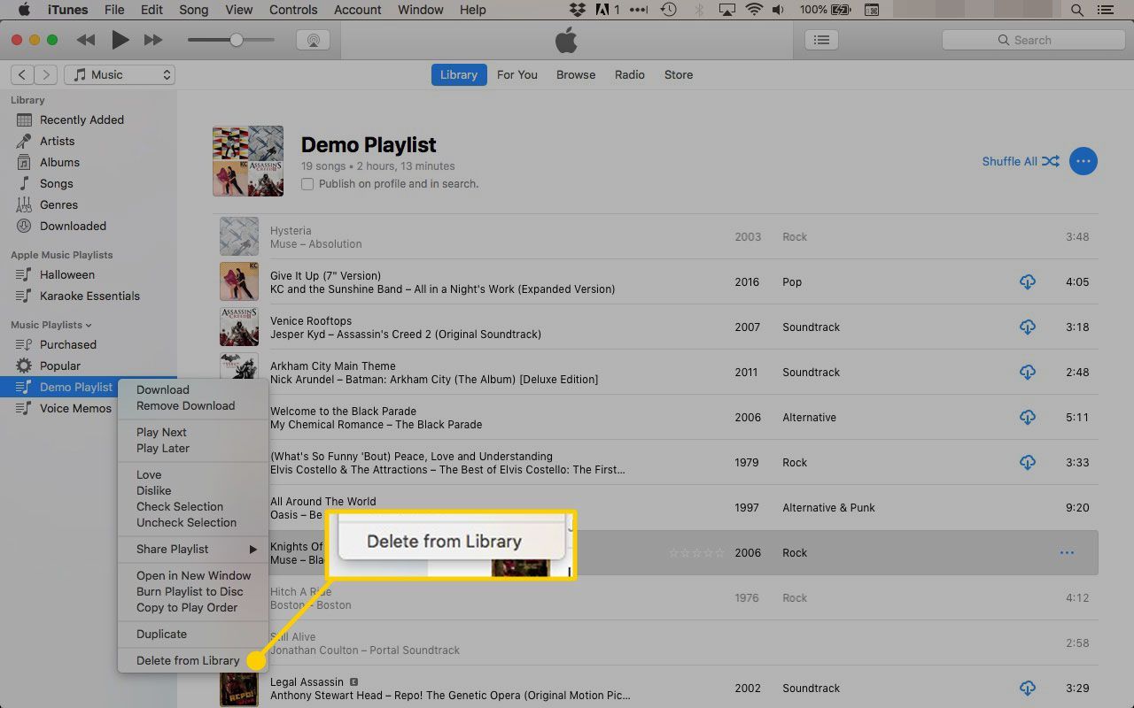 Удаление плейлиста iTunes