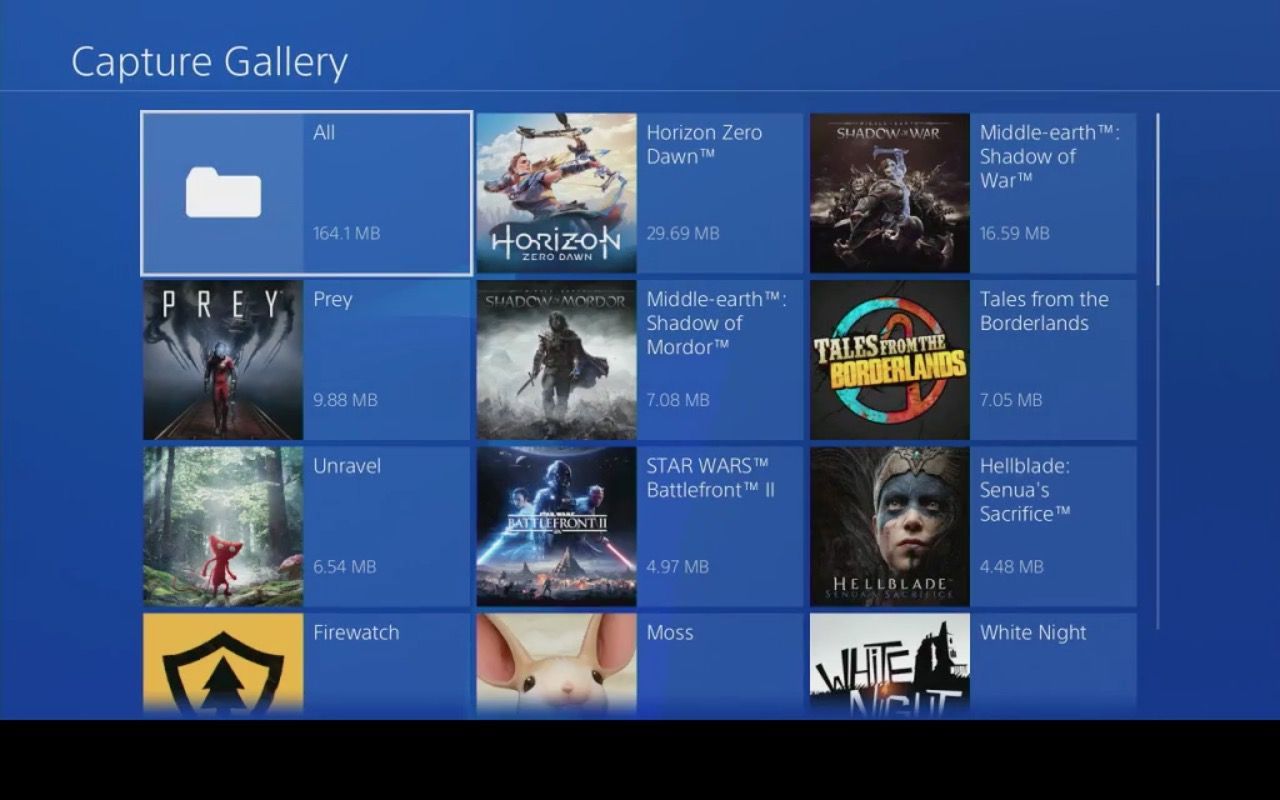 Галерея захвата на PS4.