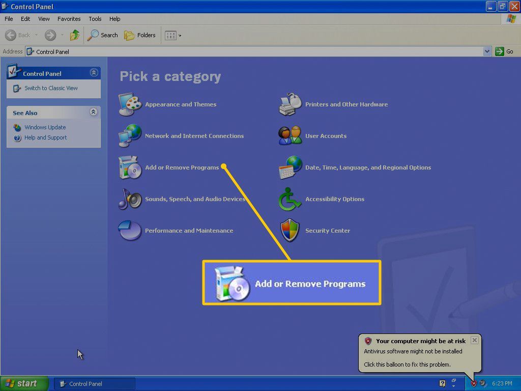 Установка и удаление программ в панели управления Windows XP