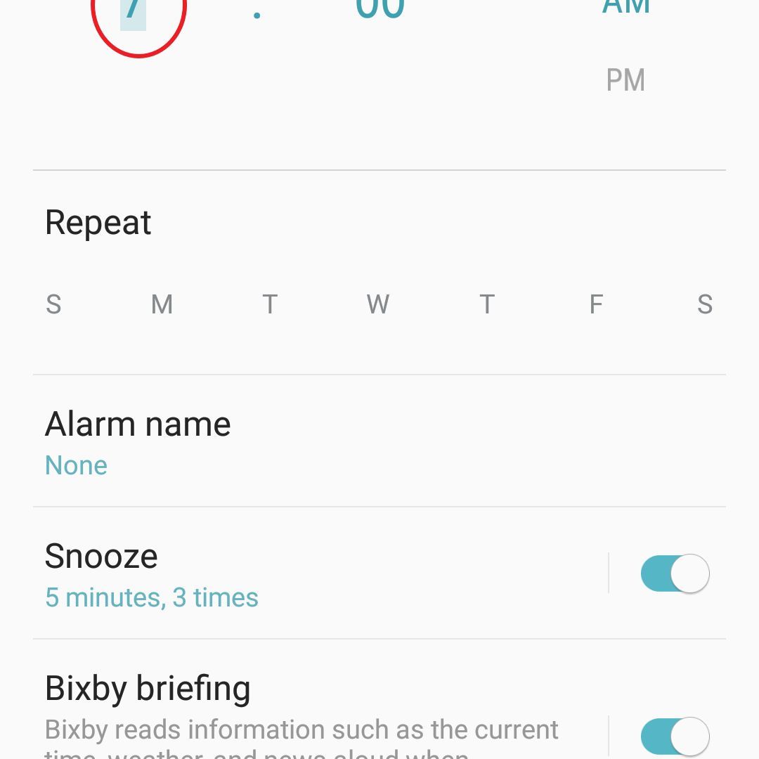 скриншот время будильника Android