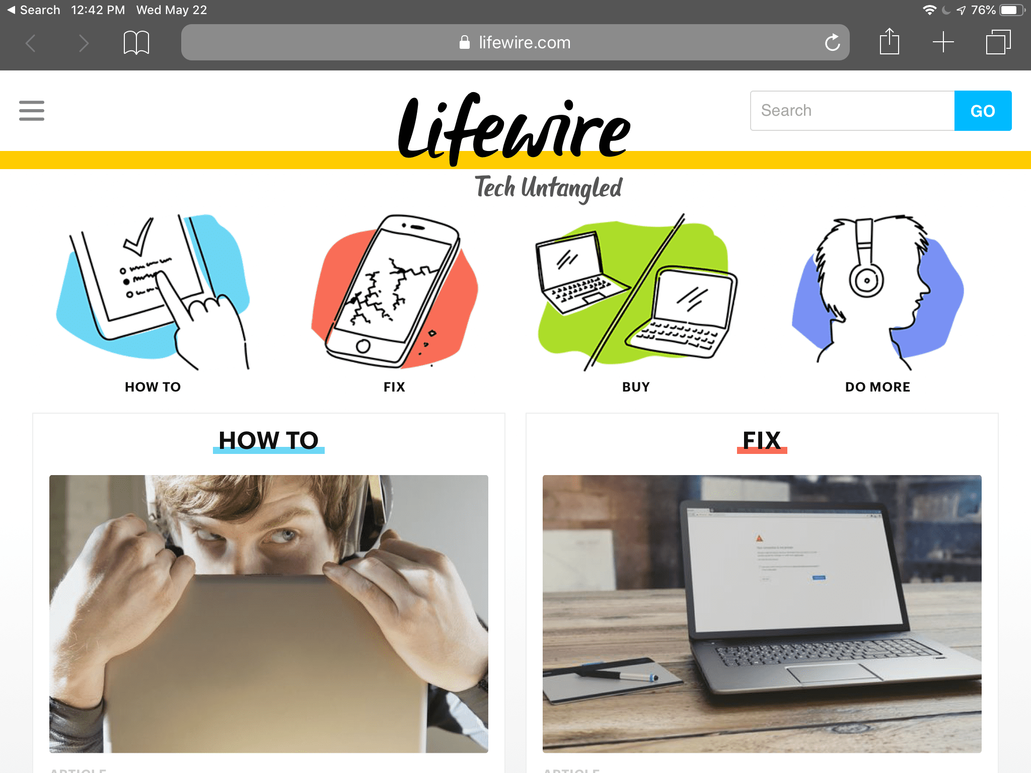 Сайт Lifewire открыт в режиме приватного просмотра iPad