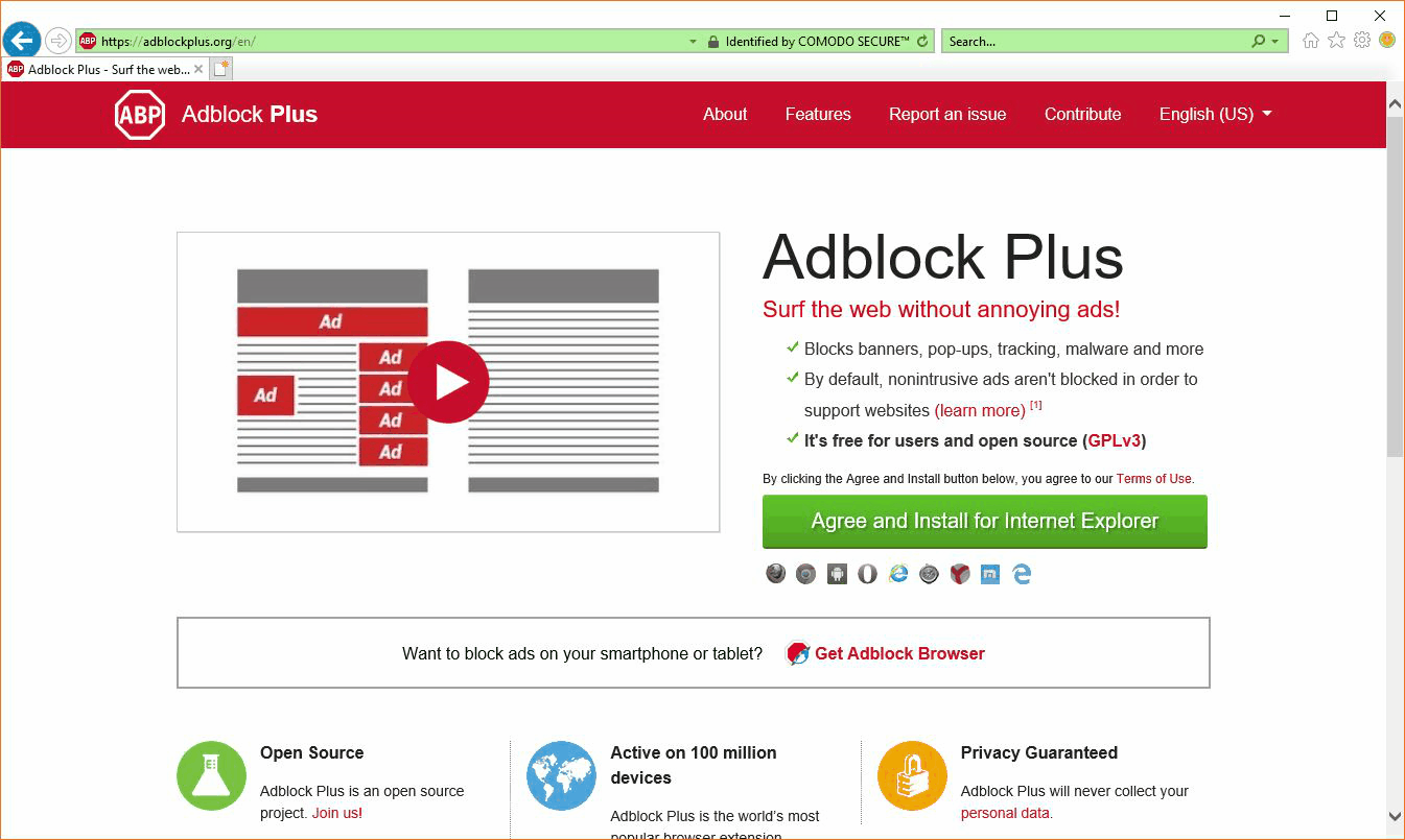 пошаговые инструкции, показывающие, как загрузить и установить Adblock Plus для Internet Explorer для блокировки рекламы YouTube