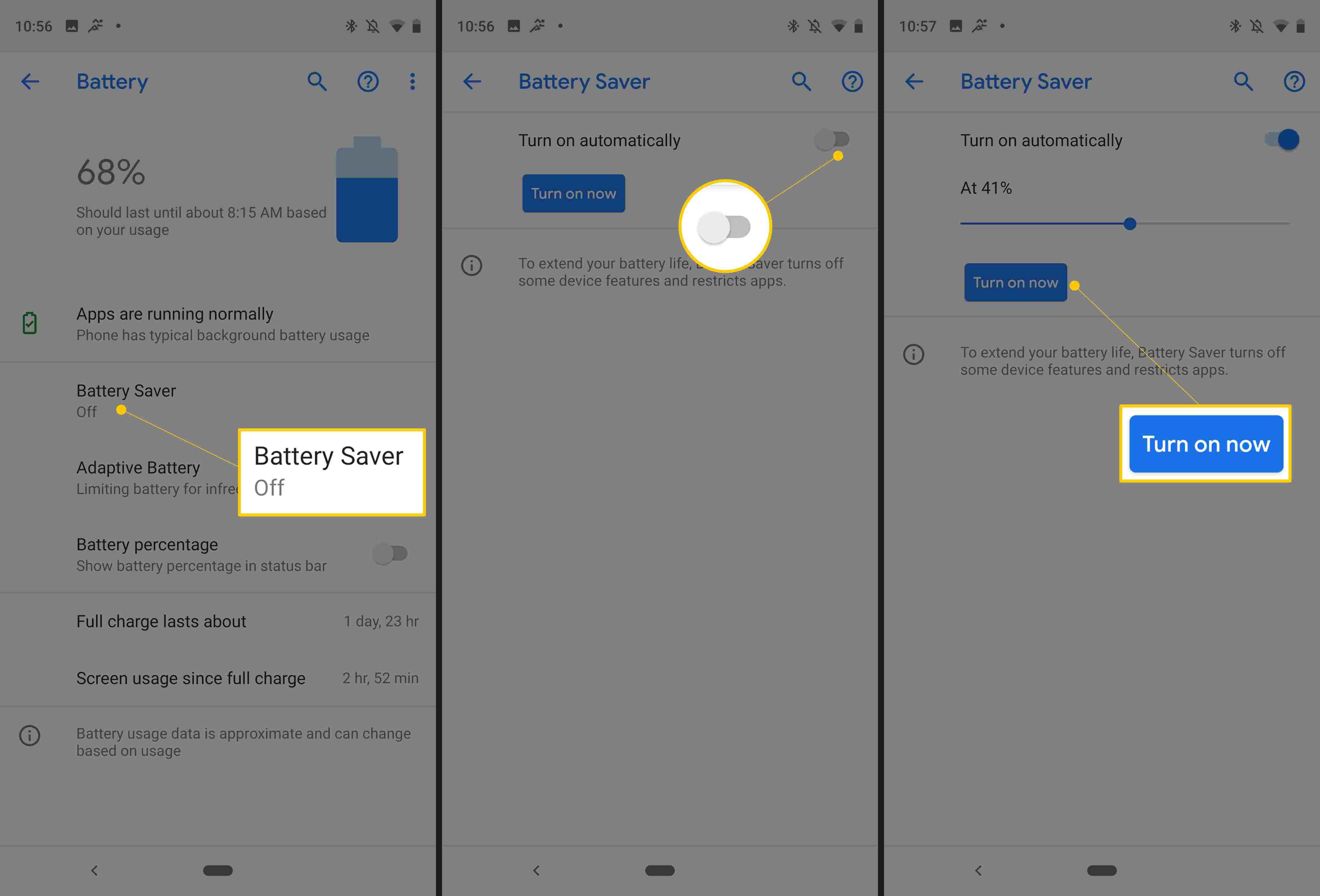 Battery Saver, автоматическое включение, кнопка включения на Android