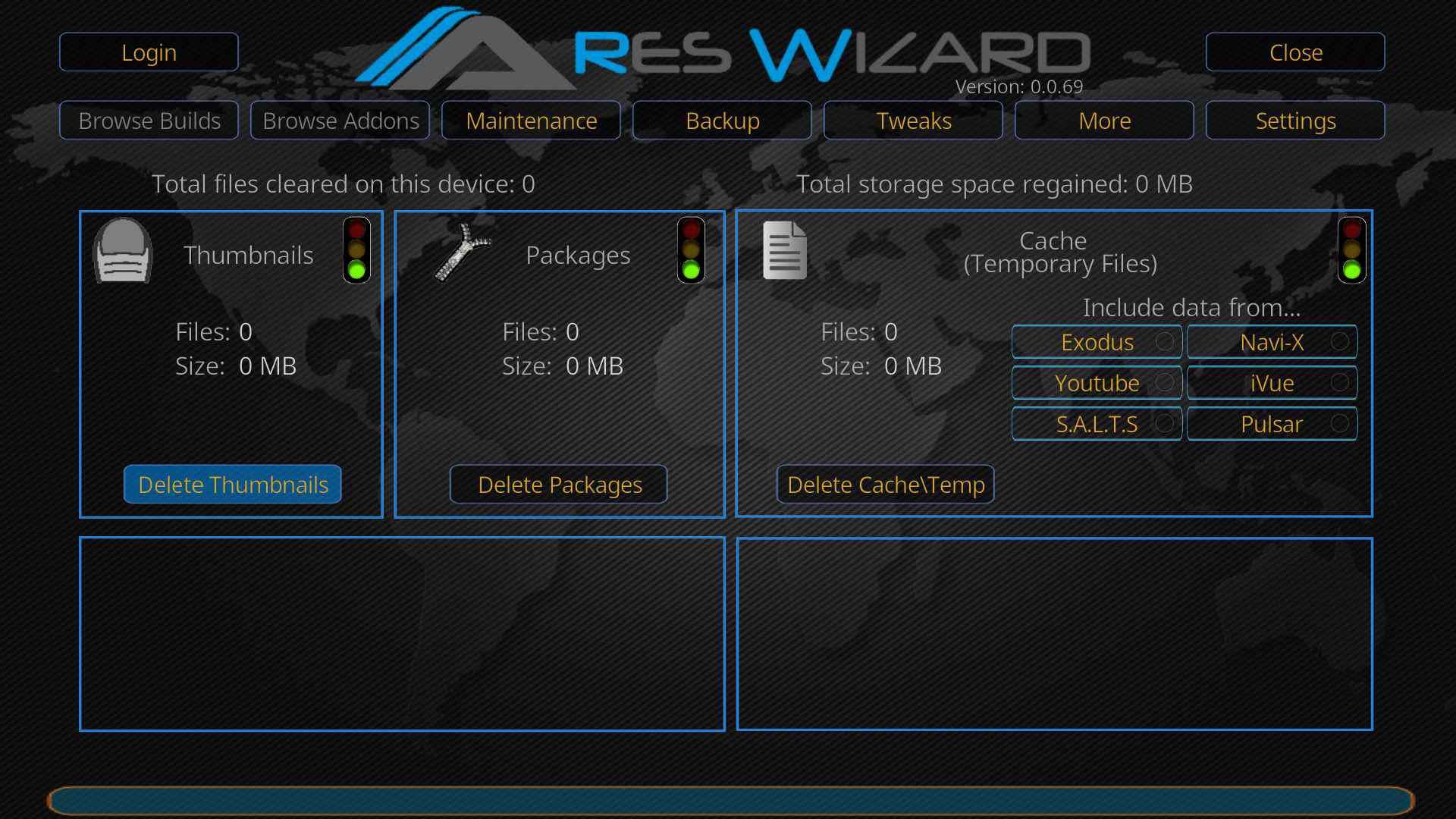 Экран обслуживания Ares Wizard, показывающий удаляемые миниатюры.