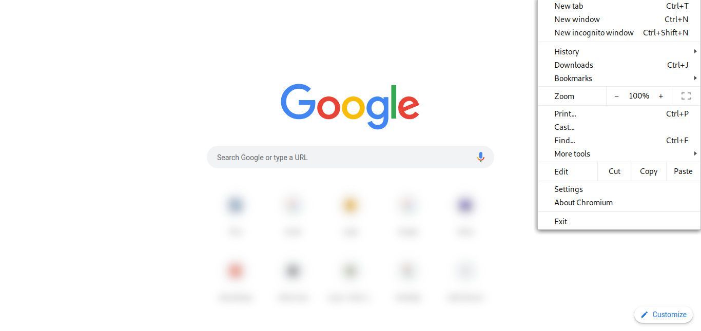Главное меню Chrome