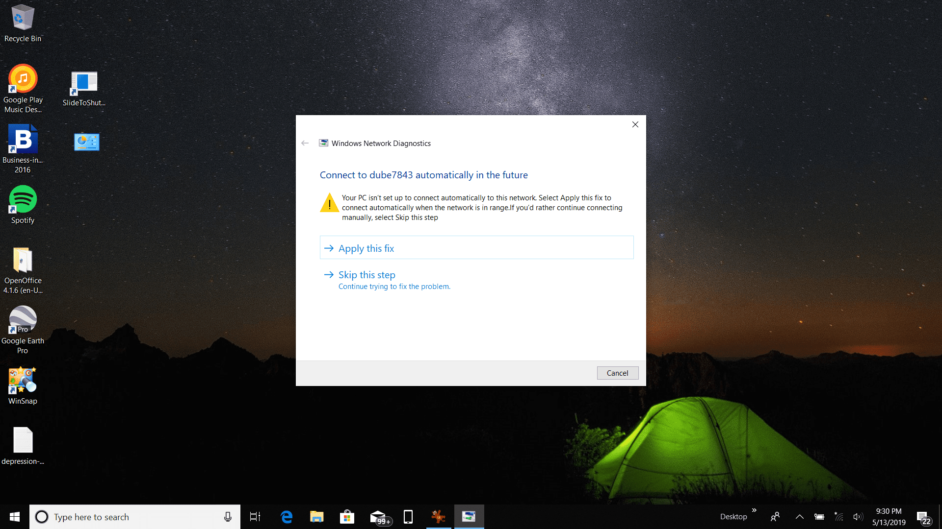Снимок экрана исправления ошибки устранения неполадок в Windows