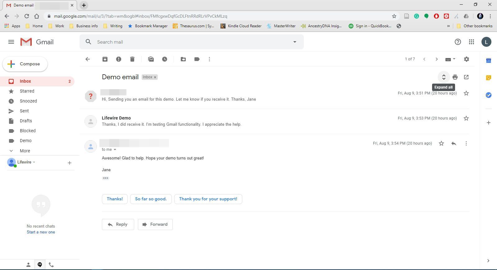 Снимок экрана электронной почты в Gmail.