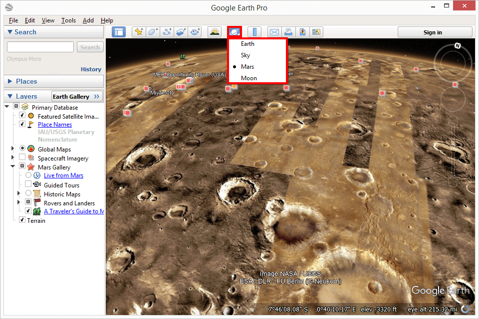 Скриншот Google Mars в программе Google Earth