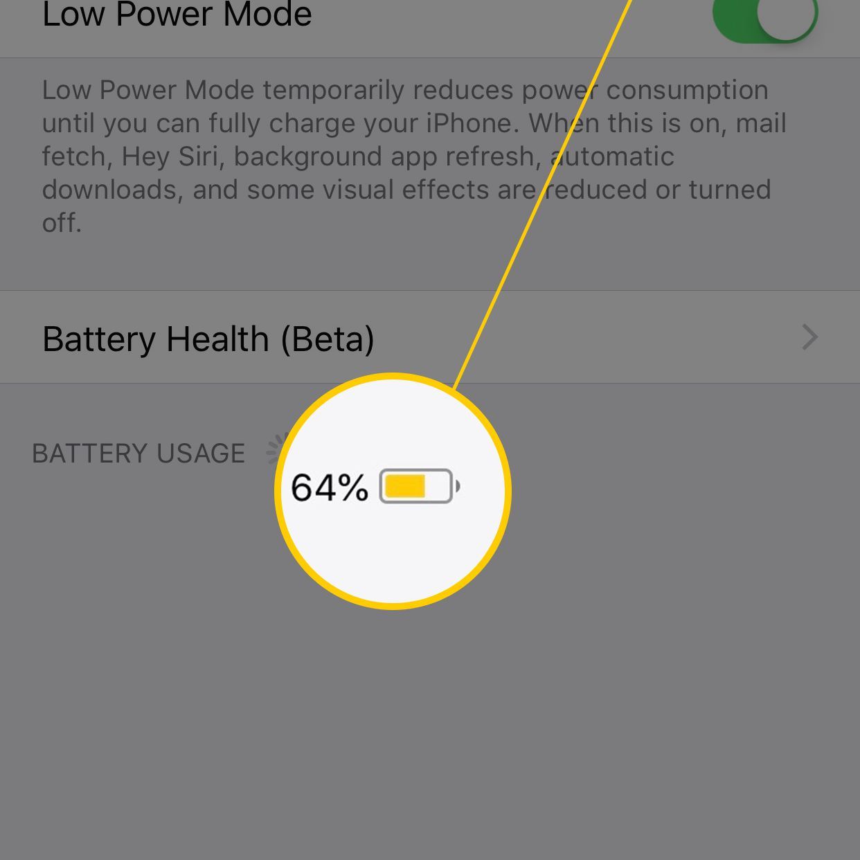 Снимок экрана значка iOS о низком заряде батареи