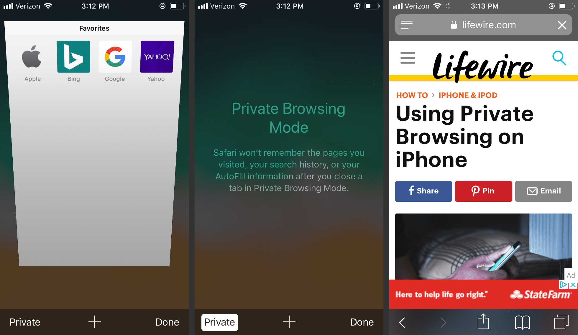 Режим приватного просмотра в Safari для iPhone