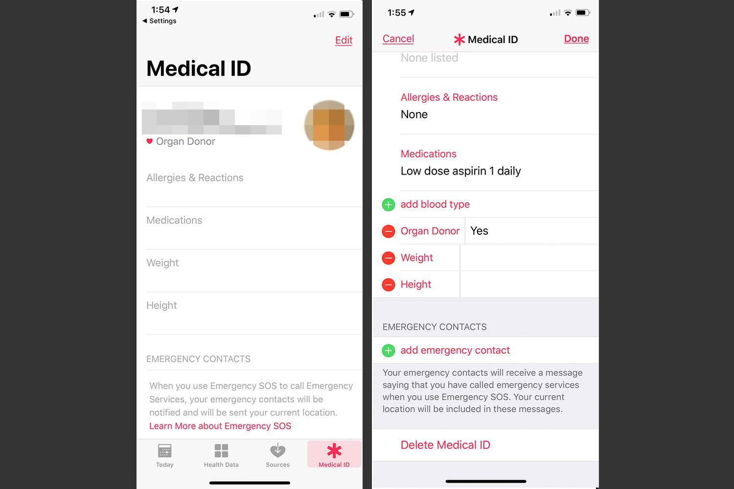 Медицинский идентификатор в приложении iPhone Health
