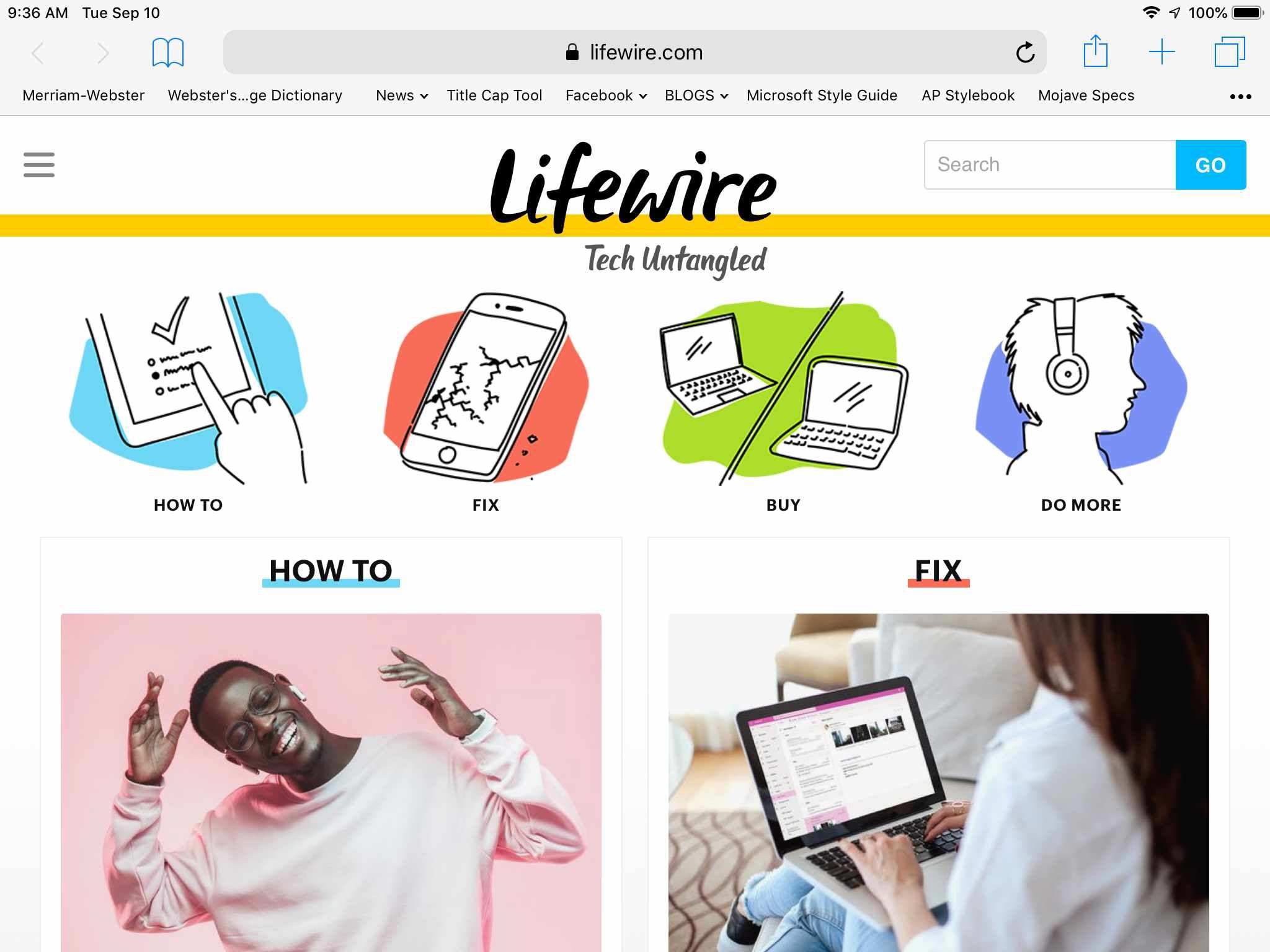 Веб-страница Lifewire на iPad