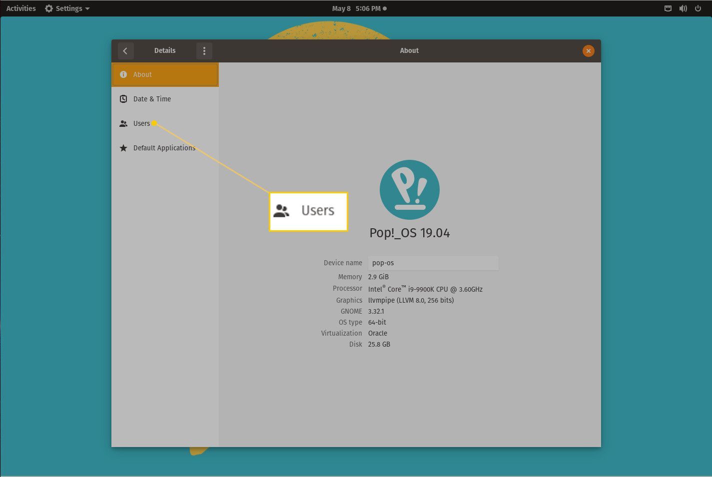 Снимок экрана: подробное представление в настройках GNOME.