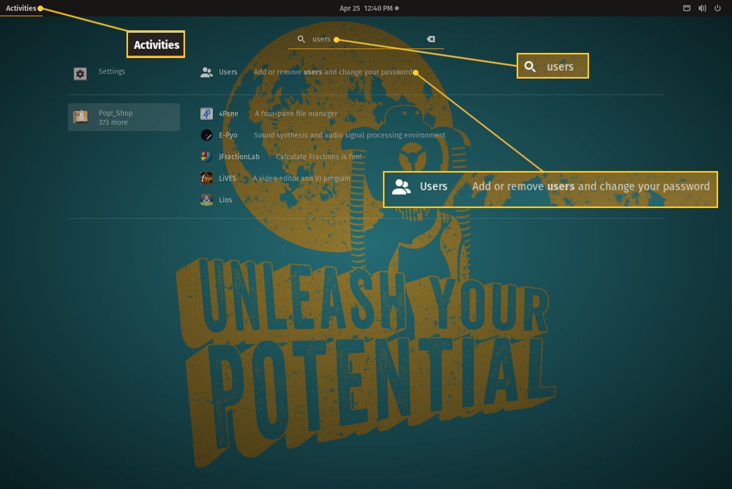 Снимок экрана с альтернативным способом открытия инструмента пользовательских настроек.