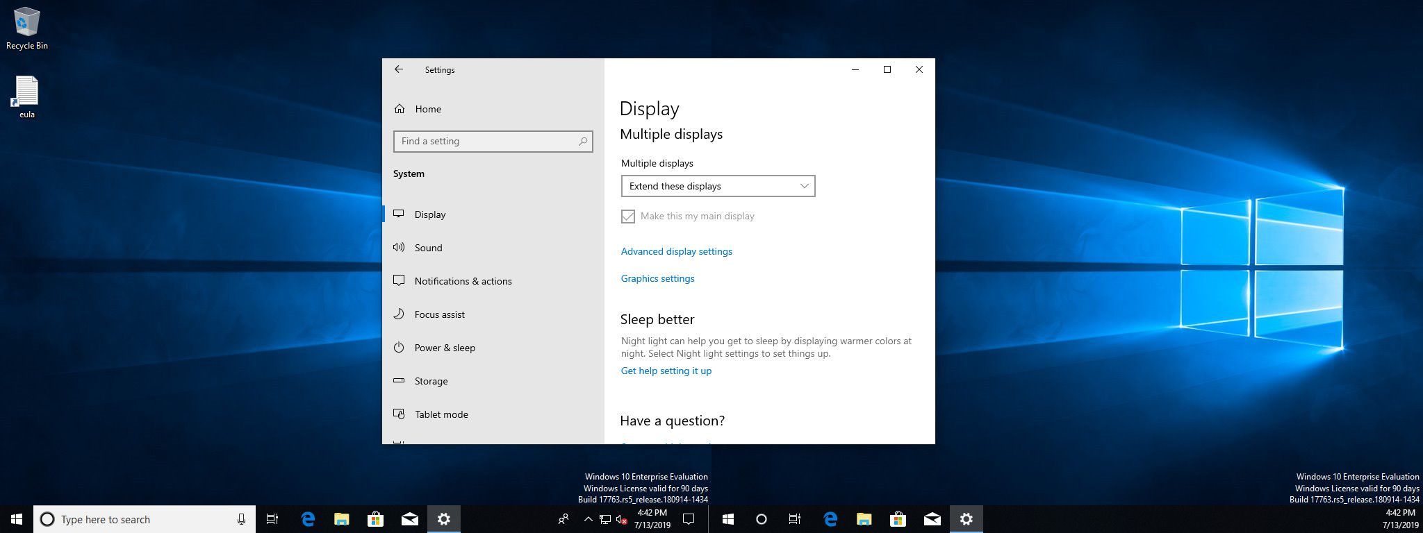 Расширенный экран Windows 10