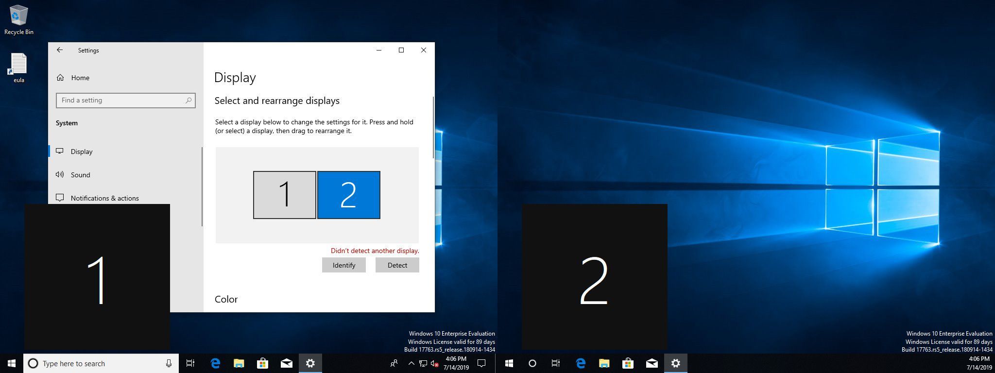 Windows 10 идентифицирует дисплеи