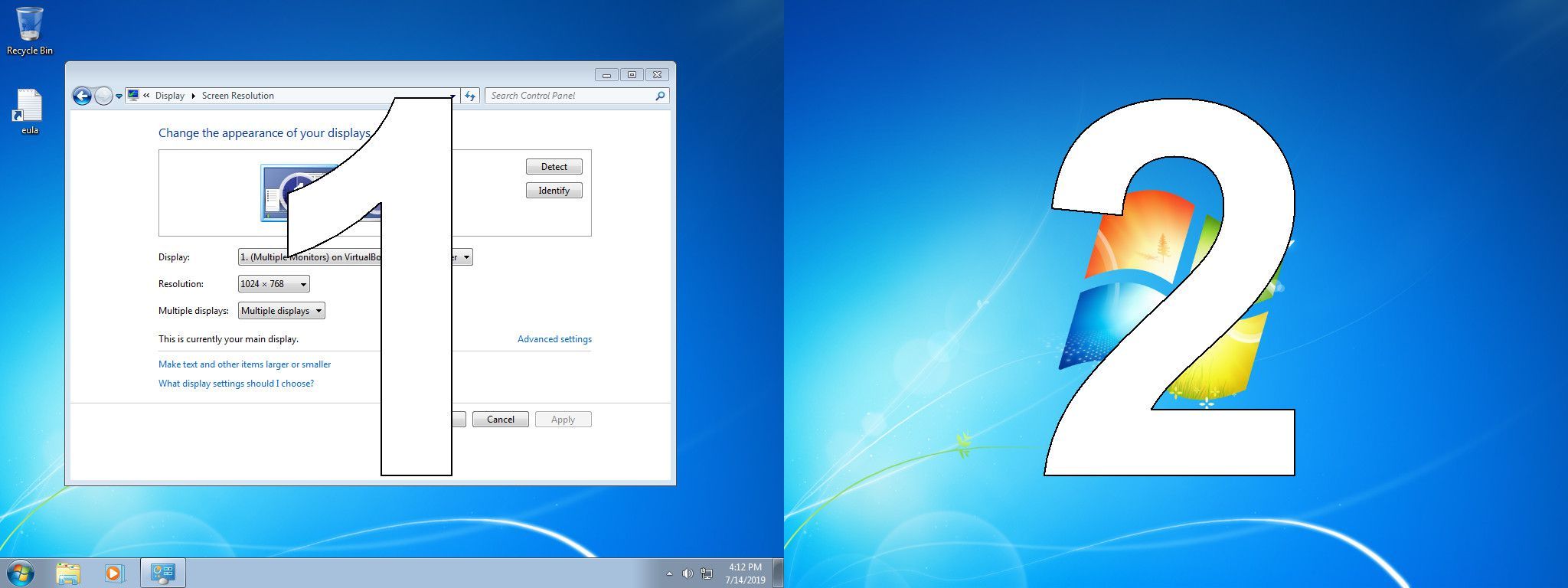 Windows 7 идентифицирует дисплеи