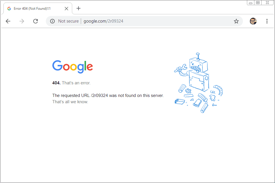Ошибка Google.com 404