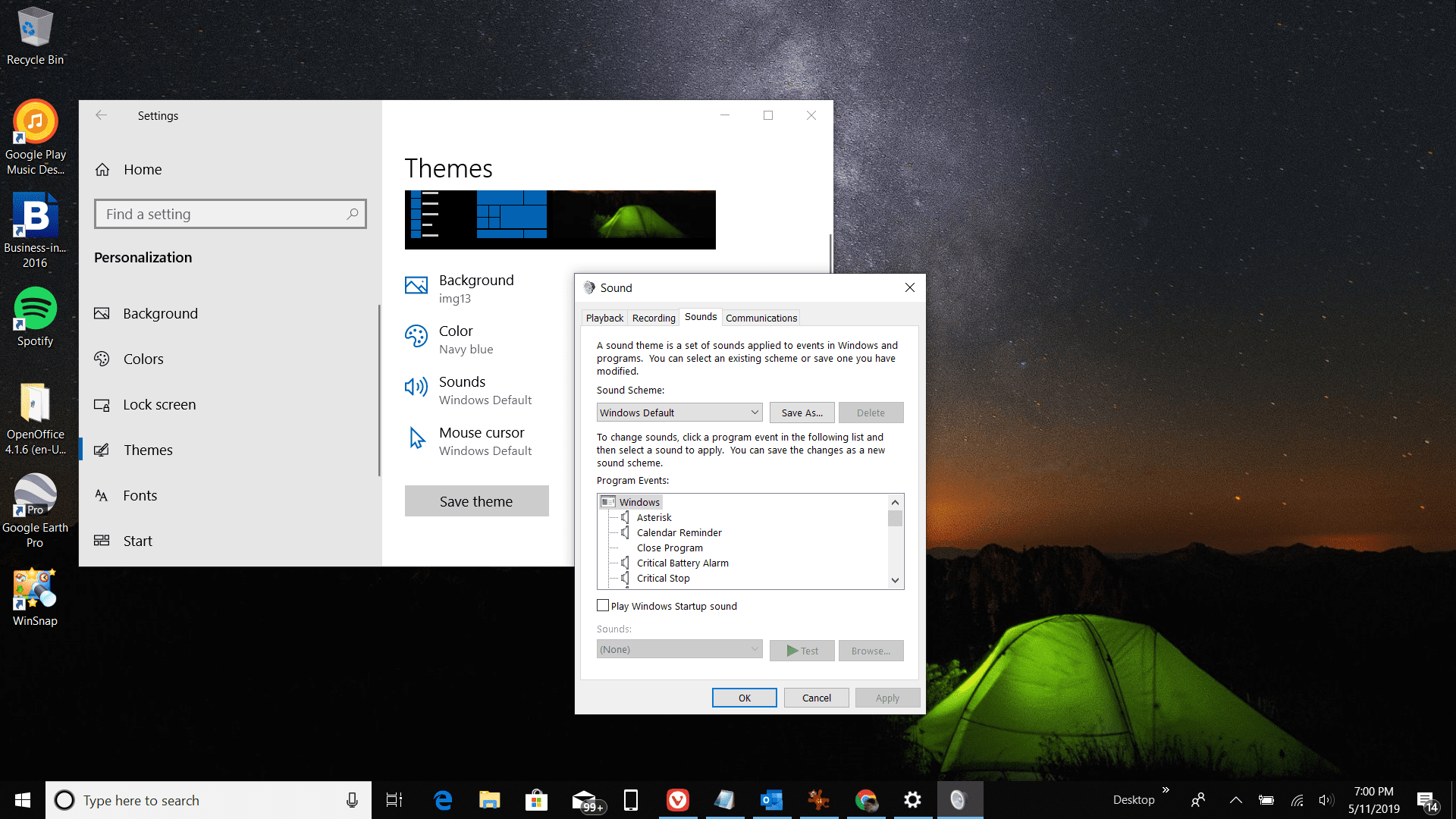 Скриншот настроек звука в Windows 10
