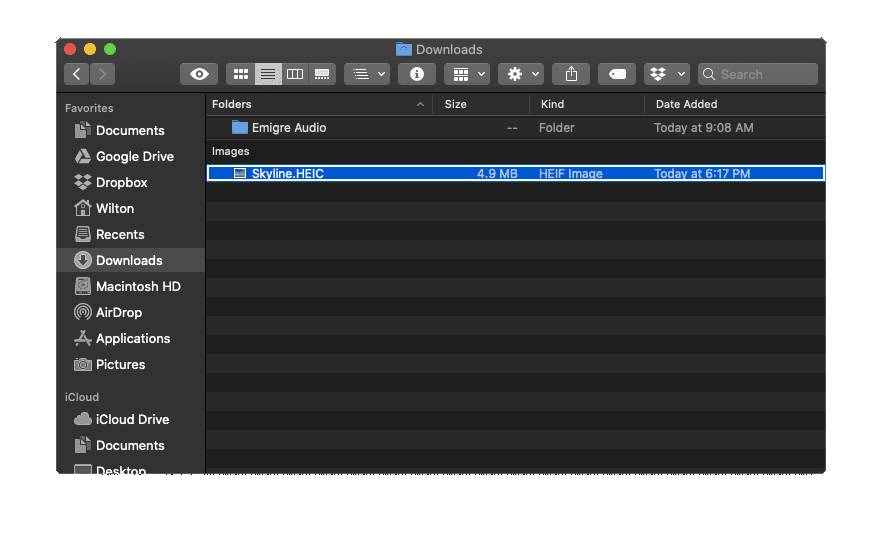 Файловая система MacOS с выделенным файлом.