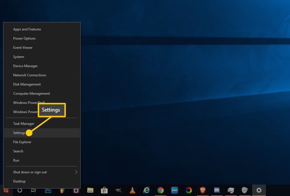 Снимок экрана, показывающий, как получить доступ к настройкам Windows 10.