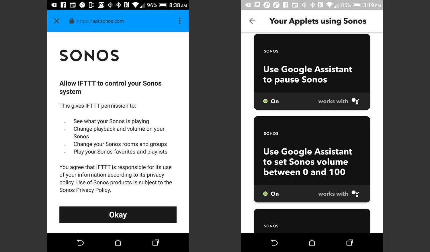 IFTTT с Sonos и Google Assistant