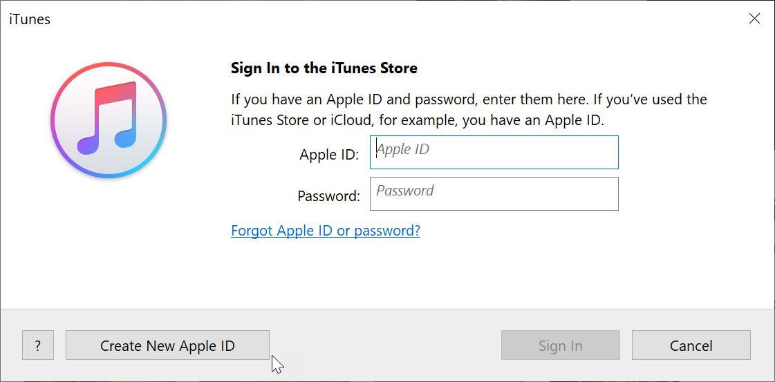 Создайте новое окно Apple ID в iTunes