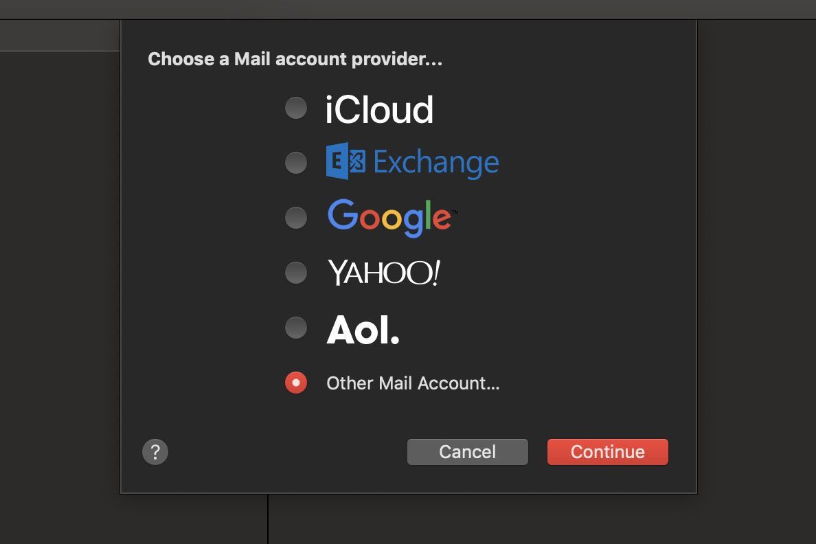 Выбор других почтовых аккаунтов
