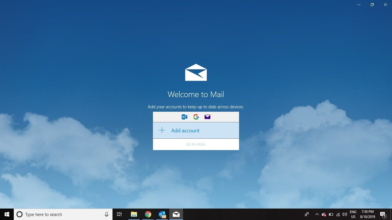 Откройте приложение Почта Windows и выберите Добавить учетную запись.