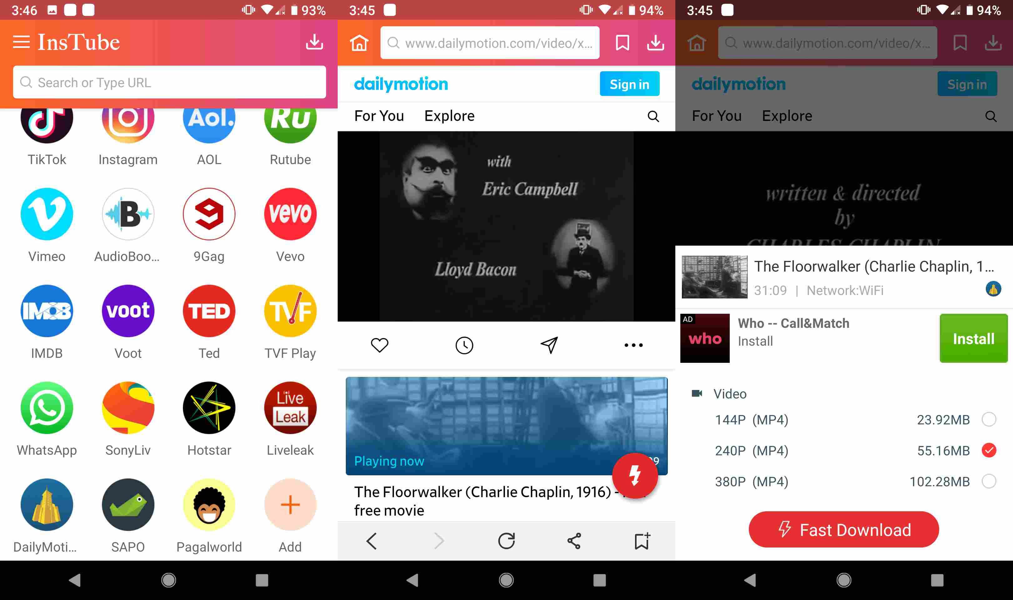 Скриншоты InsTube для Android.