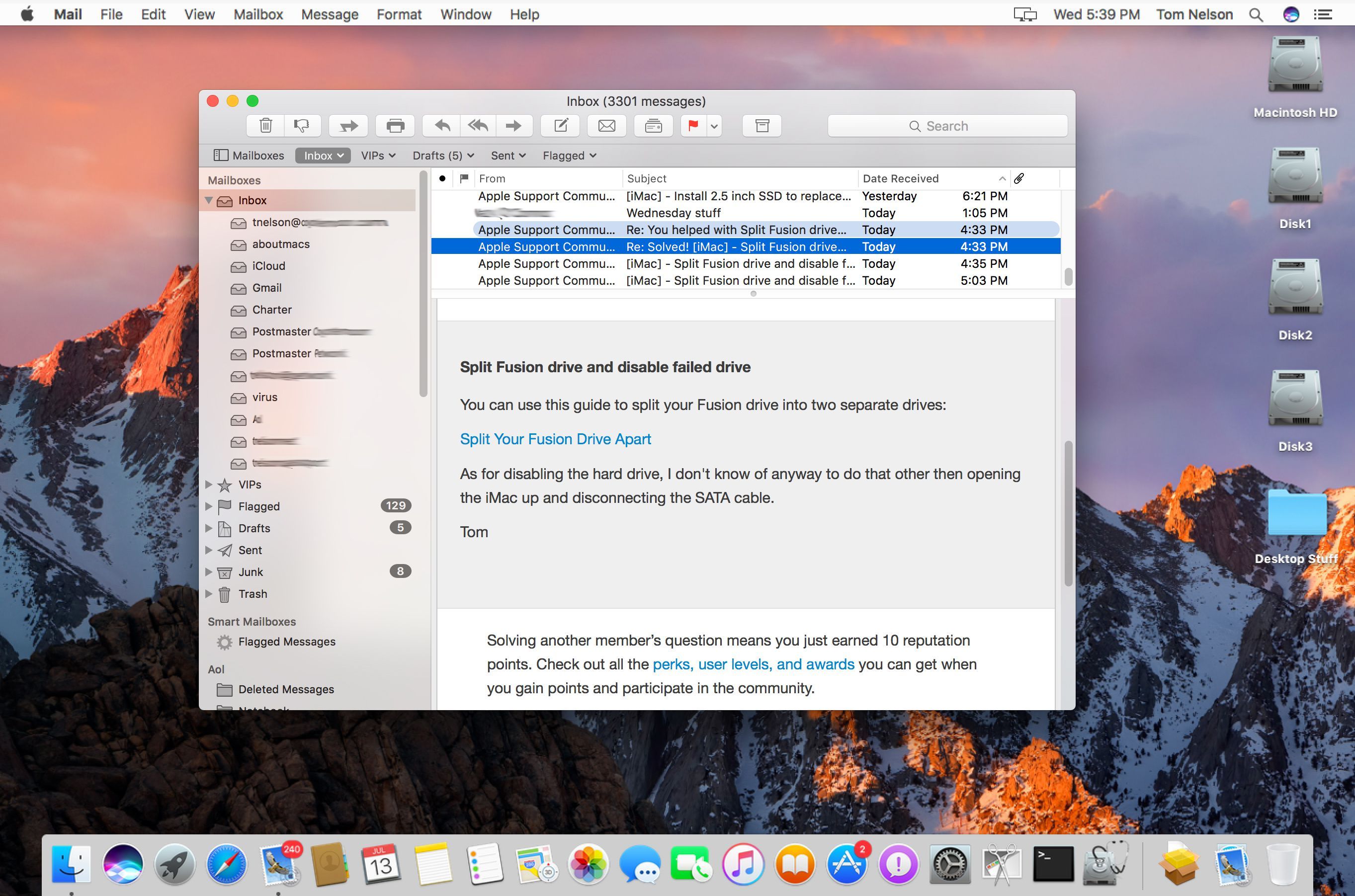 Показано, что приложение Mac Mail работает на macOS Sierra