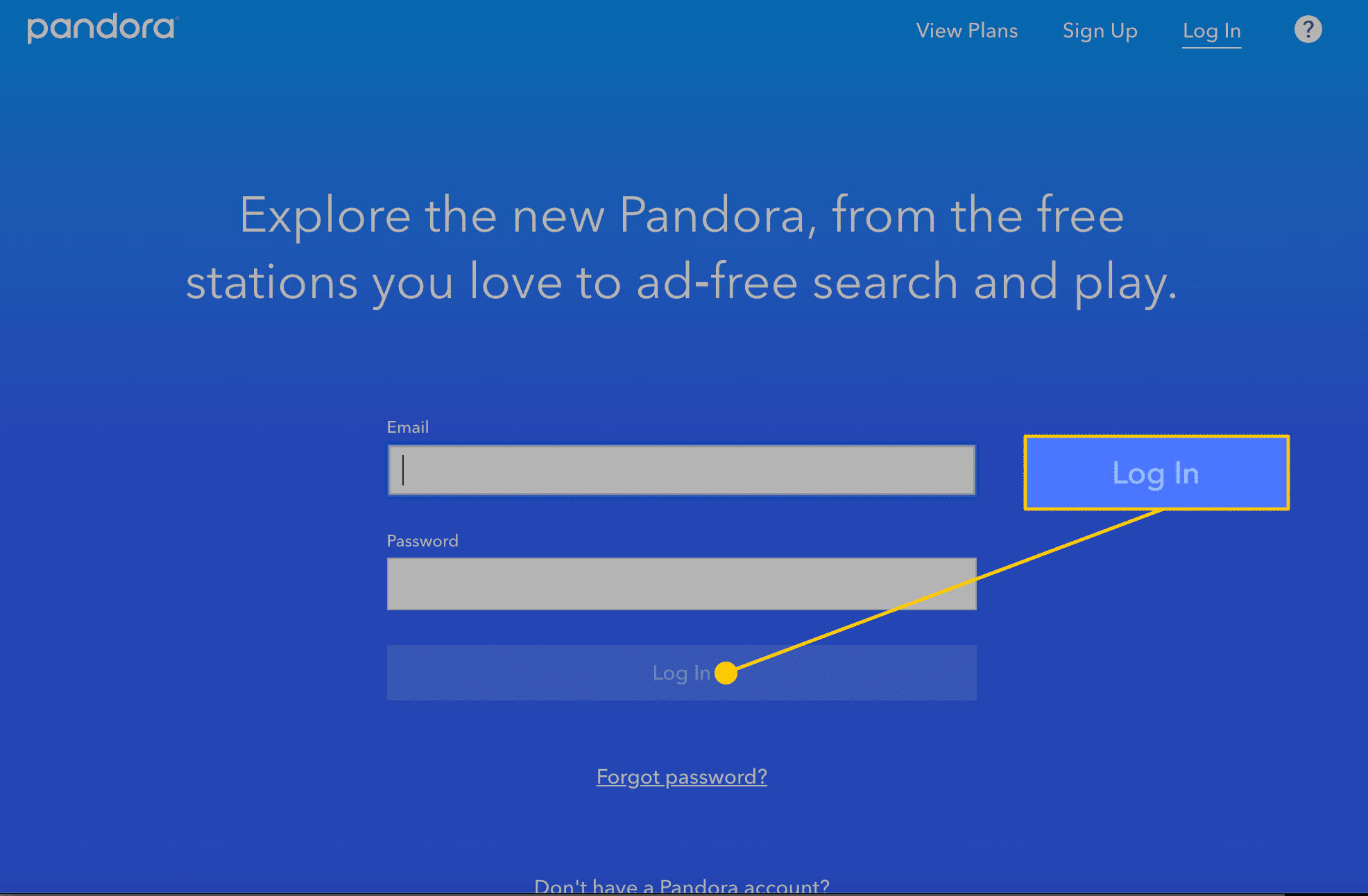 Кнопка входа в Pandora в Интернете