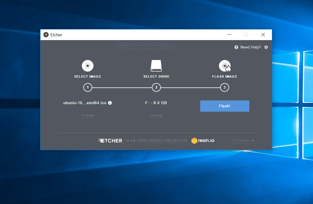Создайте Ubuntu Drive с помощью Etcher