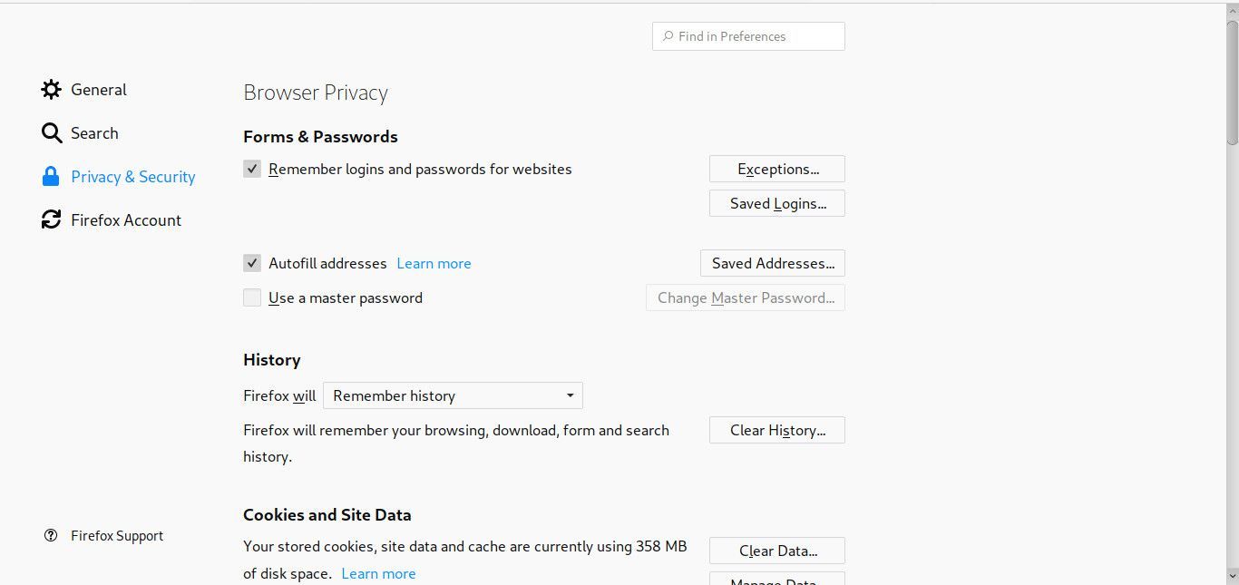 Настройки конфиденциальности Firefox