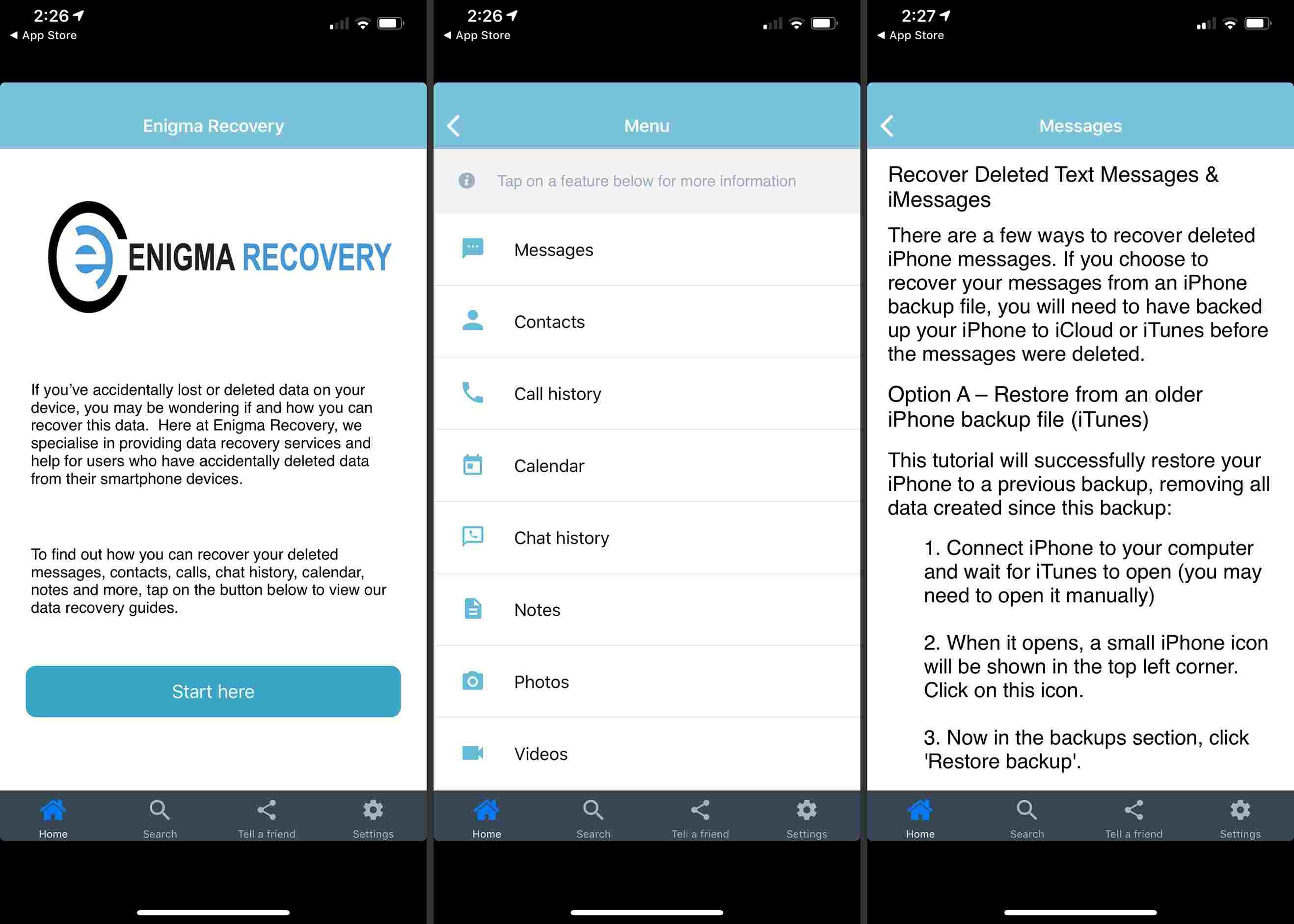 Приложение Enigma Recovery для iOS