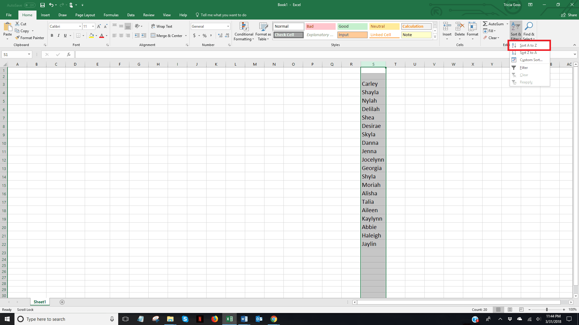 Скриншот Excel