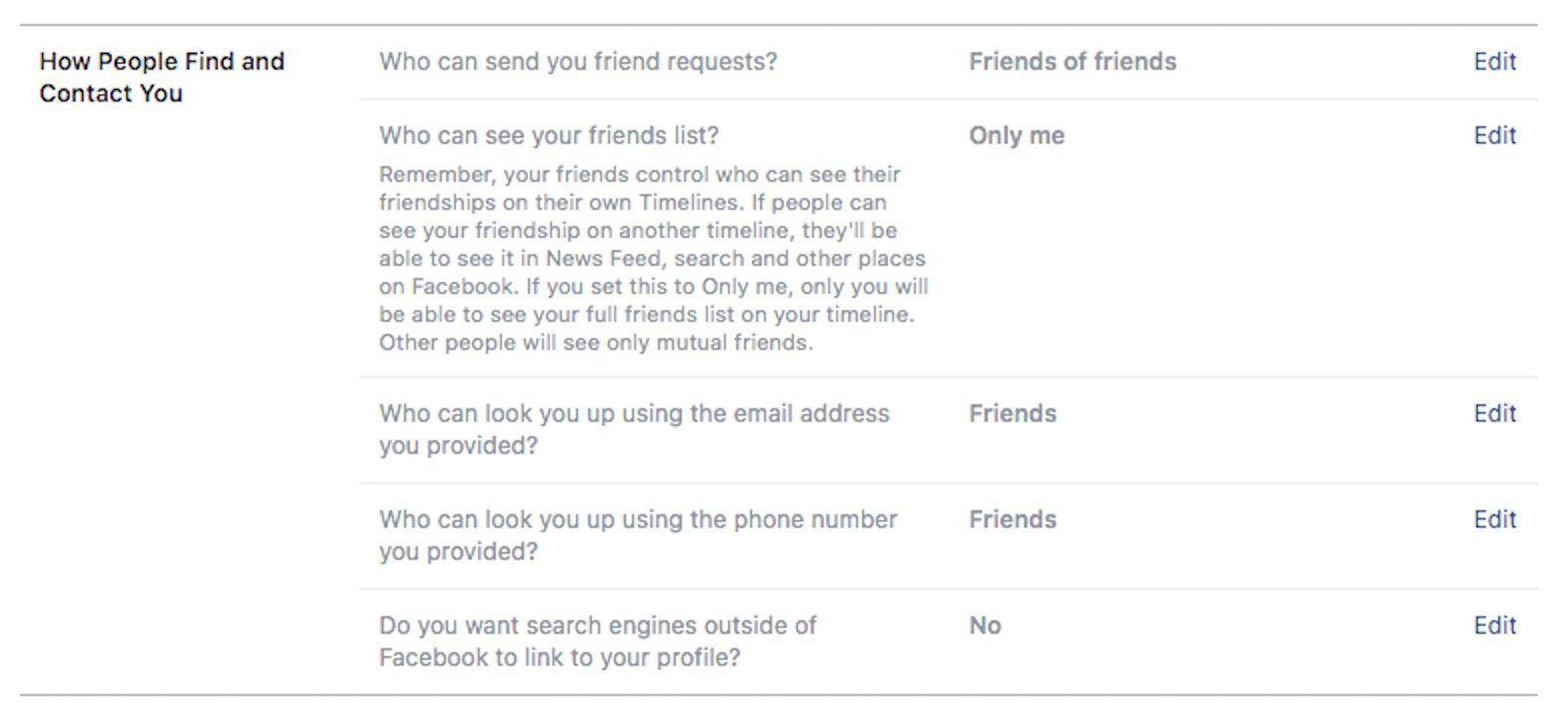 Изменение того, как люди могут найти и связаться с вами на Facebook.com
