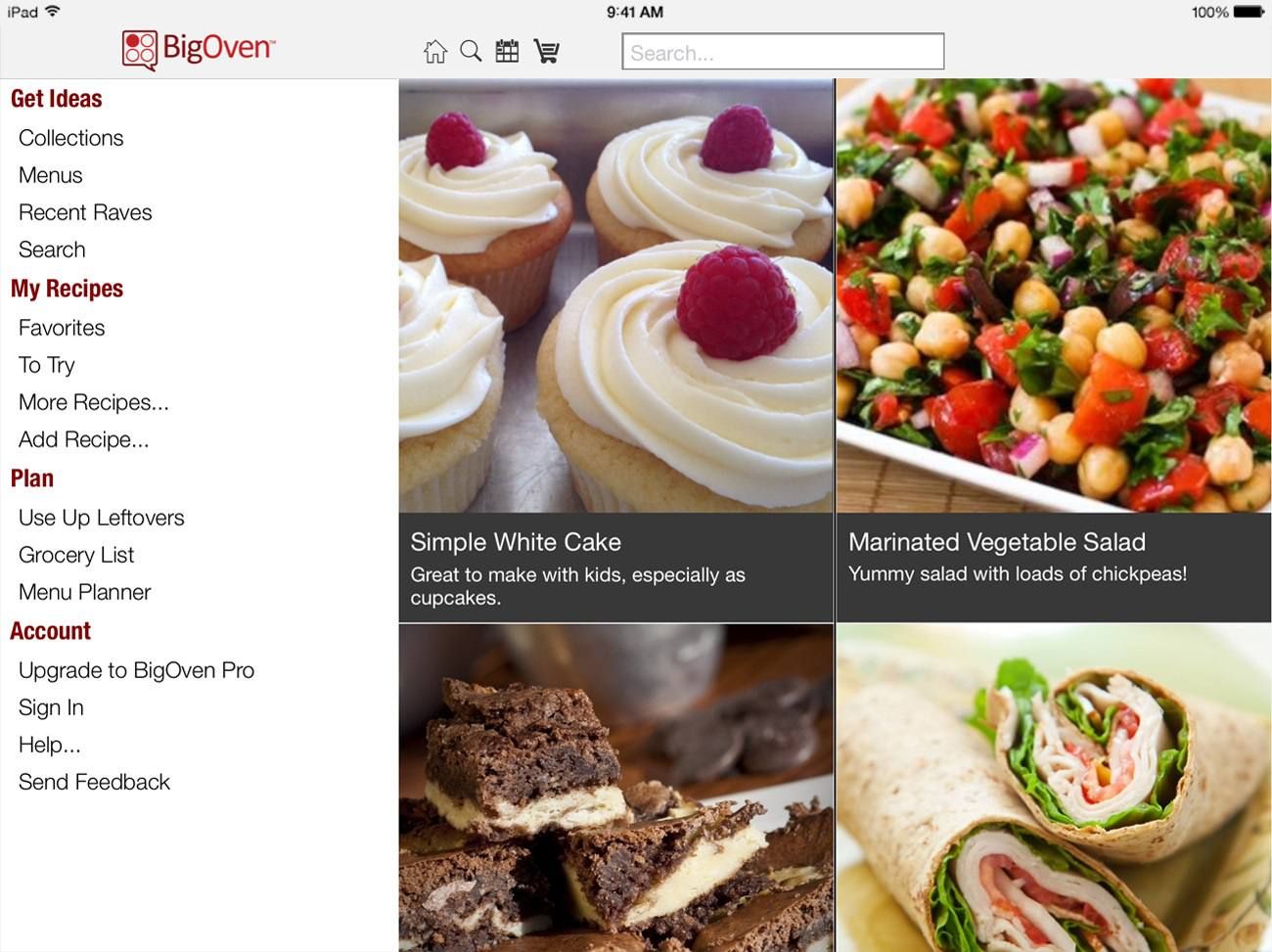 Скриншот приложения для приготовления пищи BigOven