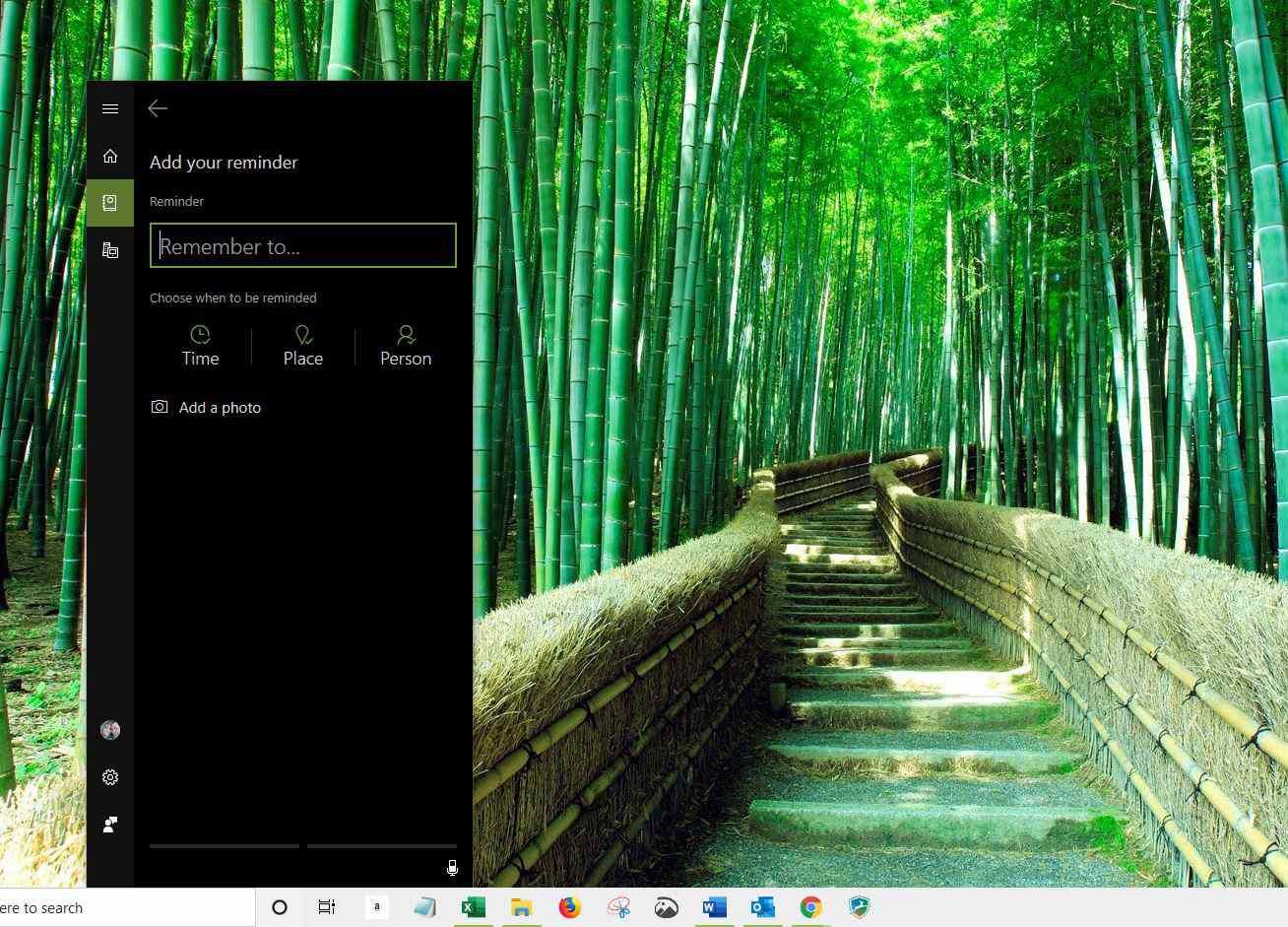 Снимок экрана добавления напоминания с использованием Cortana